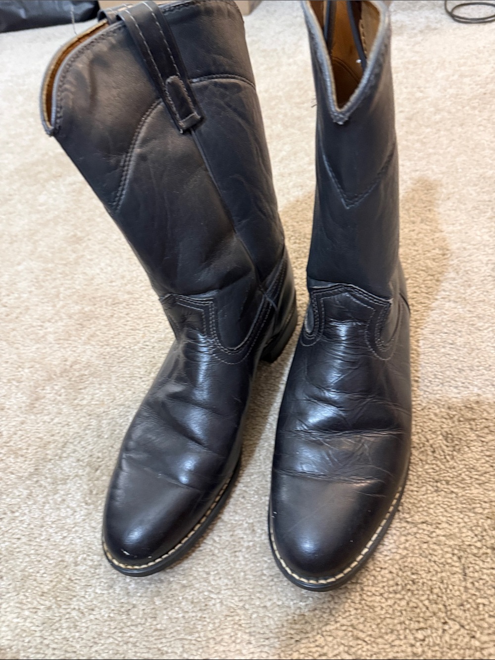 Premium Black Leather Roper Boots for Men